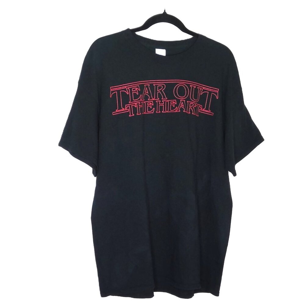 Tear Out The Heart Graphic Band Tee Black Short Sleeve Front & Back Design Sz XL